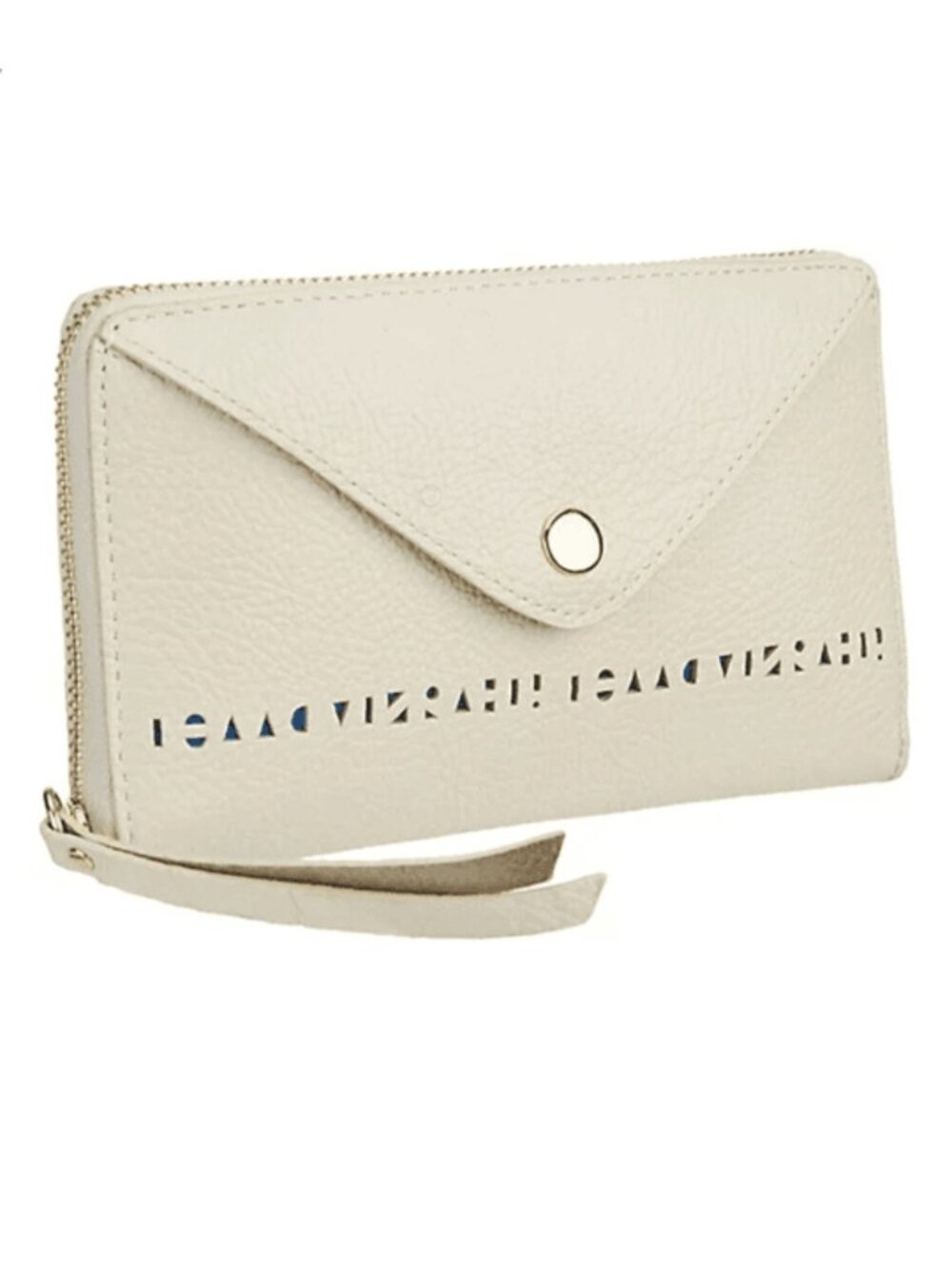 *New Isaac Mizrahi Bridgehampton Perforated Leather Wallet Wristlet Bone Cream